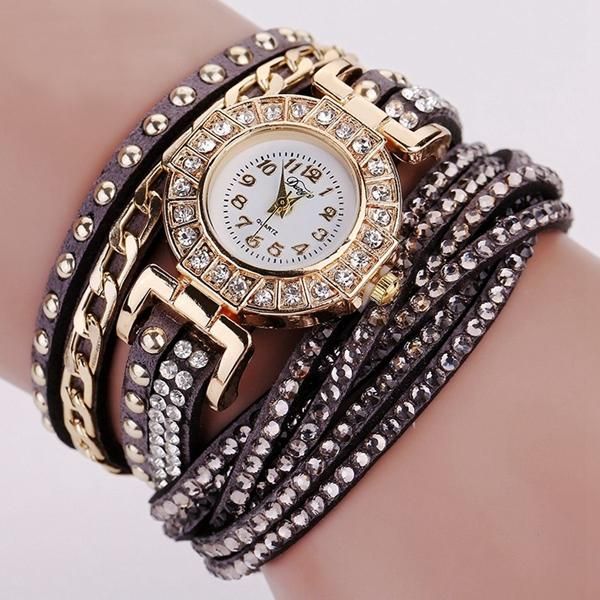 Reloj De Pulsera De Oro De Cristal De Estilo De Nación De Lujo Relojes De Pulsera De Cuarzo Vintage Para Mujer