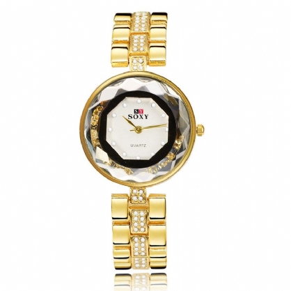 Reloj De Pulsera Para Mujer De Moda Reloj De Cuarzo Con Correa De Acero Inoxidable Dorado Para Mujer