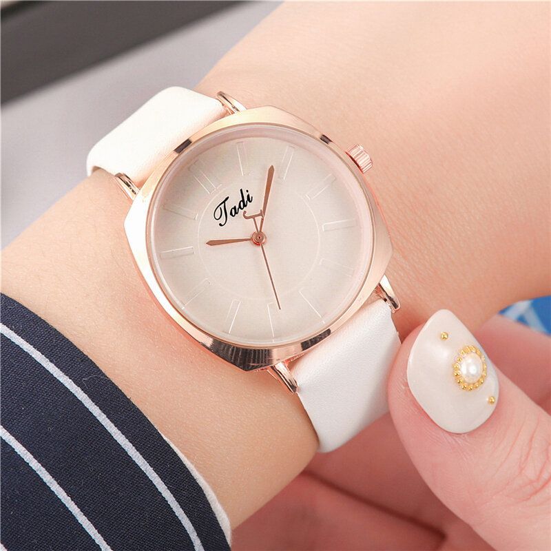 Reloj De Pulsera Simple Y Elegante Para Mujer Caja De Aleación De Oro Rosa Correa De Cuero Relojes De Cuarzo Para Mujer