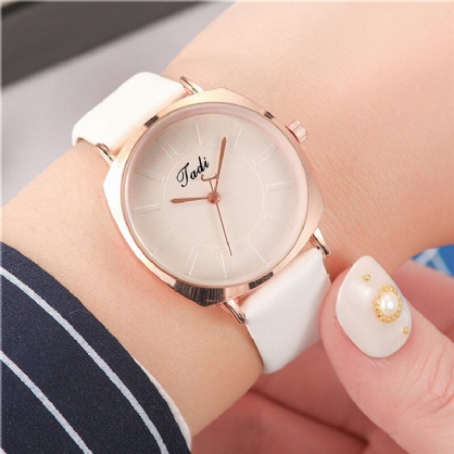 Reloj De Pulsera Simple Y Elegante Para Mujer Caja De Aleación De Oro Rosa Correa De Cuero Relojes De Cuarzo Para Mujer