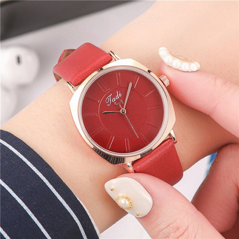 Reloj De Pulsera Simple Y Elegante Para Mujer Caja De Aleación De Oro Rosa Correa De Cuero Relojes De Cuarzo Para Mujer