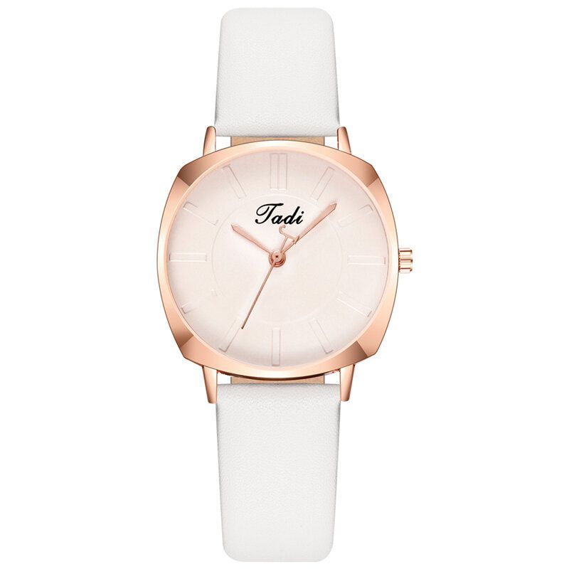 Reloj De Pulsera Simple Y Elegante Para Mujer Caja De Aleación De Oro Rosa Correa De Cuero Relojes De Cuarzo Para Mujer