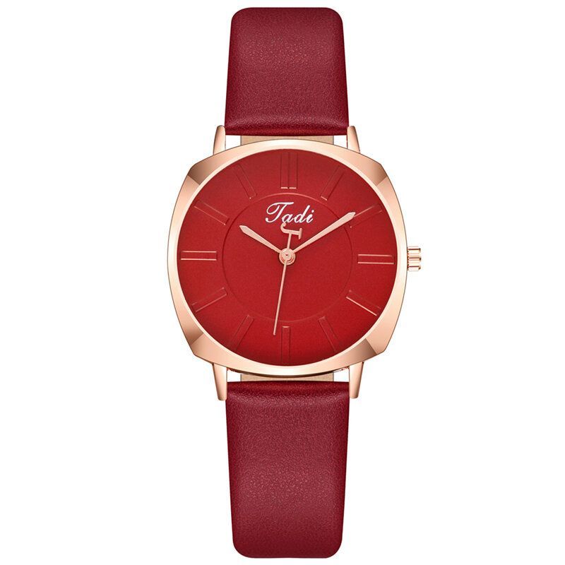 Reloj De Pulsera Simple Y Elegante Para Mujer Caja De Aleación De Oro Rosa Correa De Cuero Relojes De Cuarzo Para Mujer