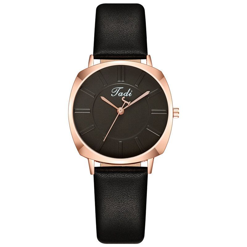 Reloj De Pulsera Simple Y Elegante Para Mujer Caja De Aleación De Oro Rosa Correa De Cuero Relojes De Cuarzo Para Mujer