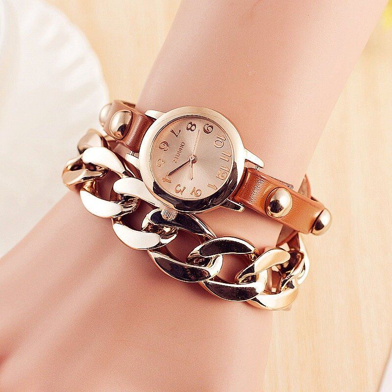 Reloj De Pulsera Sinuoso Para Mujer De Moda Reloj De Cuarzo Con Banda De Cuero Para Mujer