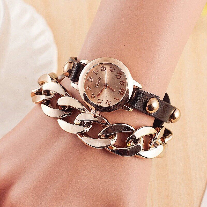 Reloj De Pulsera Sinuoso Para Mujer De Moda Reloj De Cuarzo Con Banda De Cuero Para Mujer