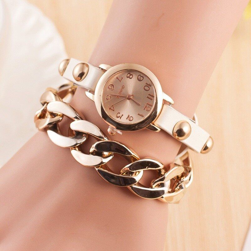 Reloj De Pulsera Sinuoso Para Mujer De Moda Reloj De Cuarzo Con Banda De Cuero Para Mujer