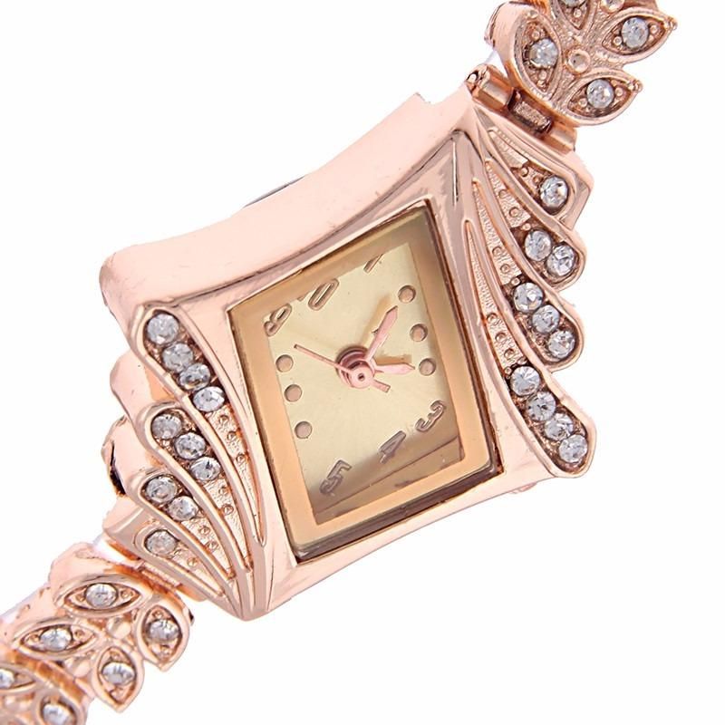 Reloj De Vestir De Moda Para Mujer Reloj De Cuarzo Con Pulsera De Hoja De Cristal En Forma De Diamante Para Mujer