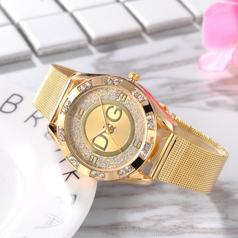 Relojes De Lujo De Moda Para Mujer Relojes De Cuarzo Con Banda De Malla De Tres Manos Con Montaje De Cristal Grande