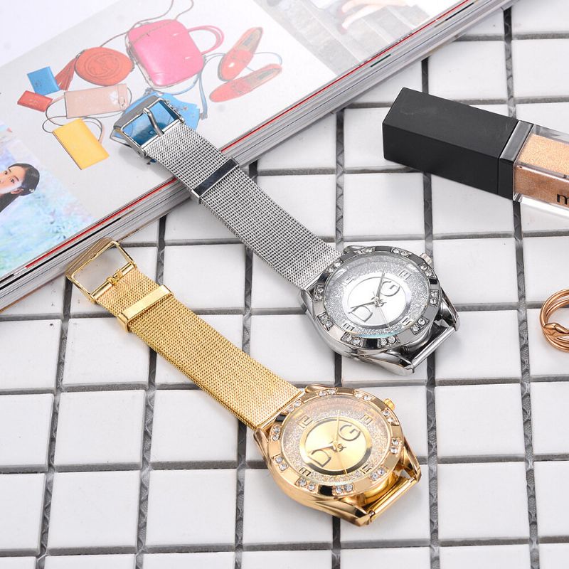 Relojes De Lujo De Moda Para Mujer Relojes De Cuarzo Con Banda De Malla De Tres Manos Con Montaje De Cristal Grande