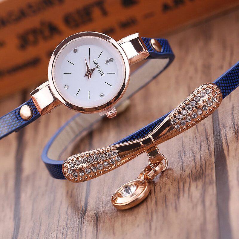 Retro Pu Correa Multi-layer Lady Watch Metal Geométrico Rhinestone Arco Colgante Mujeres Reloj De Cuarzo