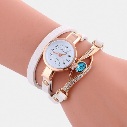 Retro Pu Correa Rhinestone Multi-layer Lady Watch Metal Blue Crystal Reloj De Pulsera Ajustable Reloj De Cuarzo