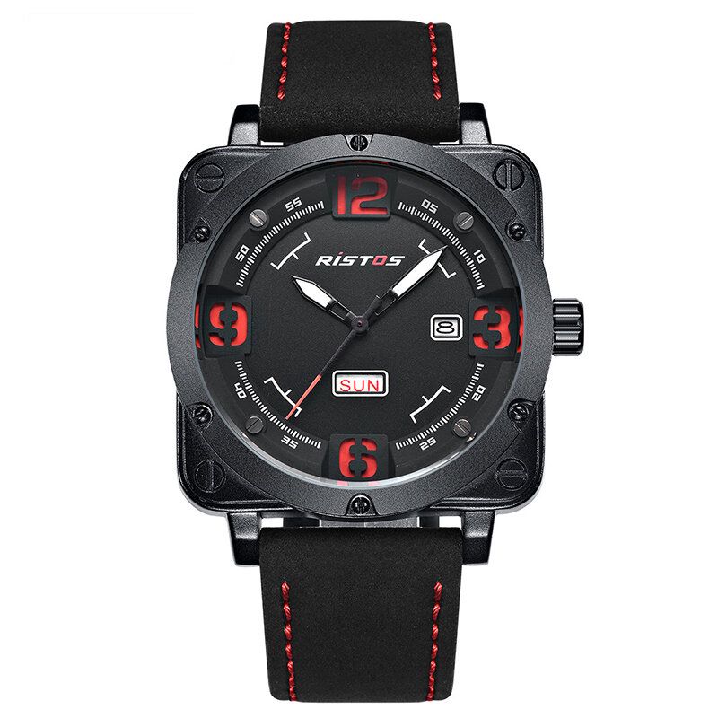 Ristos 9320 Correa De Cuero Informal De Negocios Fecha Semana Pantalla De Hora Luminosa Reloj De Pulsera Para Hombre Relojes De Cuarzo