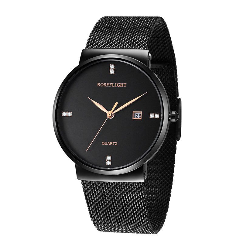 Roseflight Business Casual Hombres Banda De Acero Inoxidable Pantalla De Datos Reloj De Cuarzo Impermeable