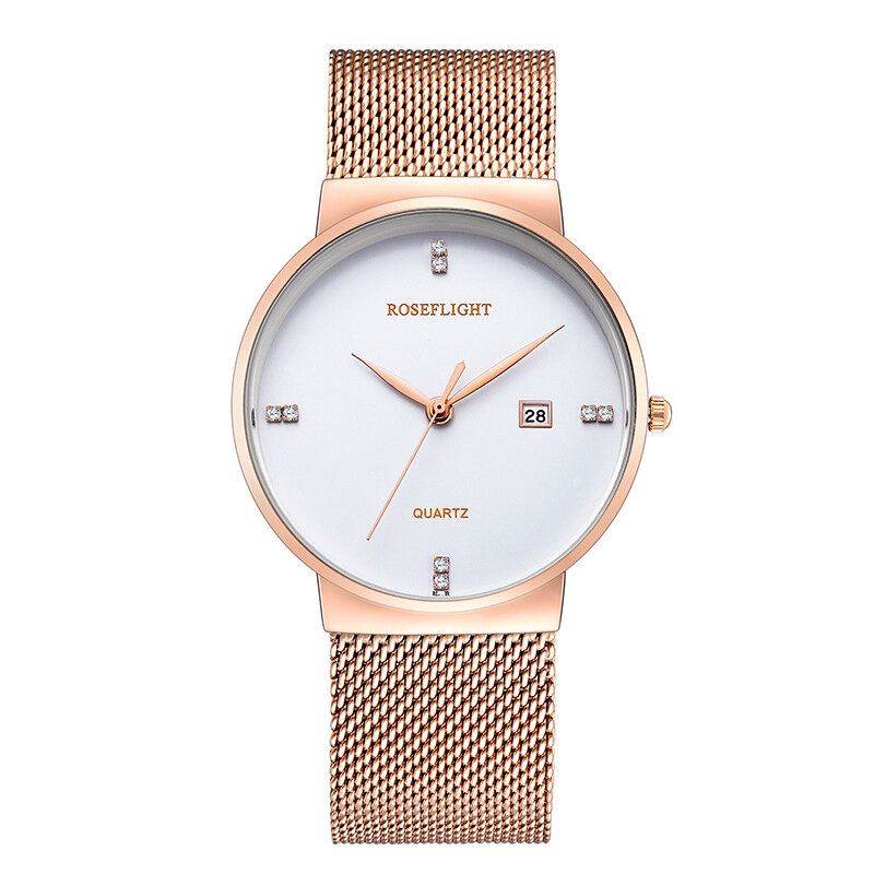 Roseflight Business Casual Hombres Banda De Acero Inoxidable Pantalla De Datos Reloj De Cuarzo Impermeable