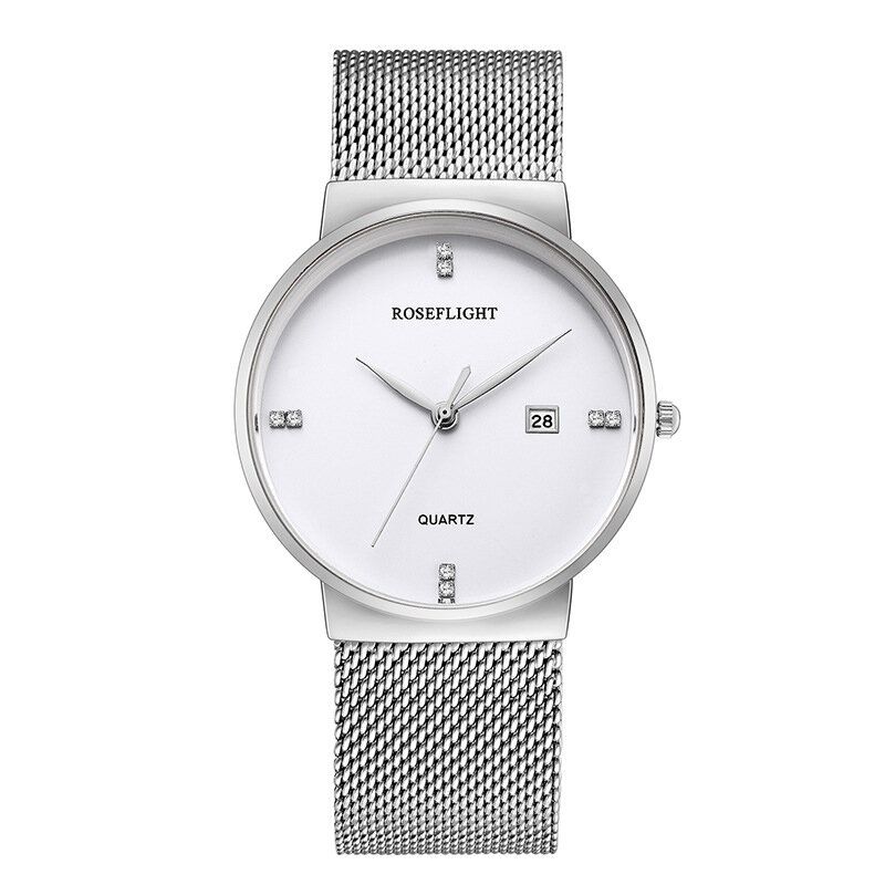 Roseflight Business Casual Hombres Banda De Acero Inoxidable Pantalla De Datos Reloj De Cuarzo Impermeable