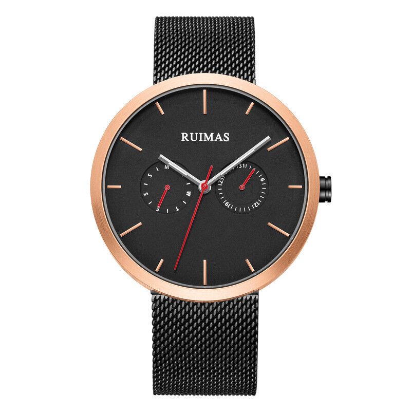 Ruimas 567 Casual 3atm Reloj De Cuarzo Para Hombre Con Correa De Acero Inoxidable A Prueba De Agua Con Múltiples Esferas