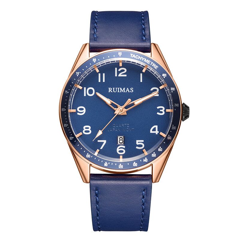 Ruimas 573 Reloj De Moda Para Hombre 3atm Reloj De Cuarzo Con Correa De Cuero Con Visualización De Fecha Luminosa A Prueba De Agua