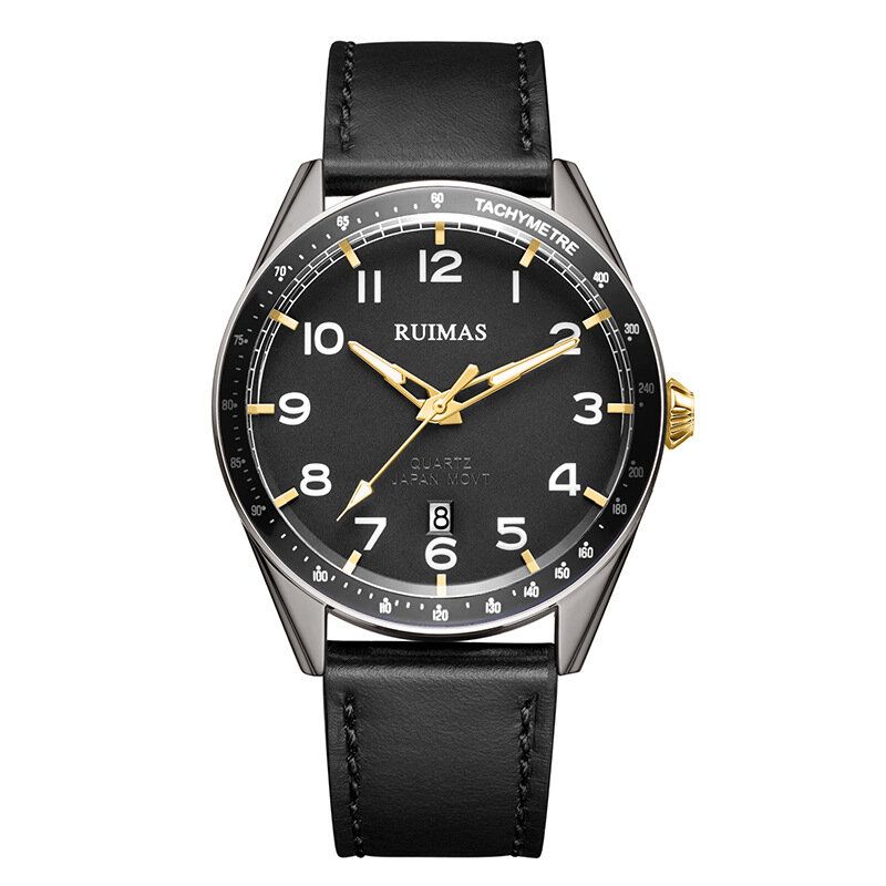 Ruimas 573 Reloj De Moda Para Hombre 3atm Reloj De Cuarzo Con Correa De Cuero Con Visualización De Fecha Luminosa A Prueba De Agua