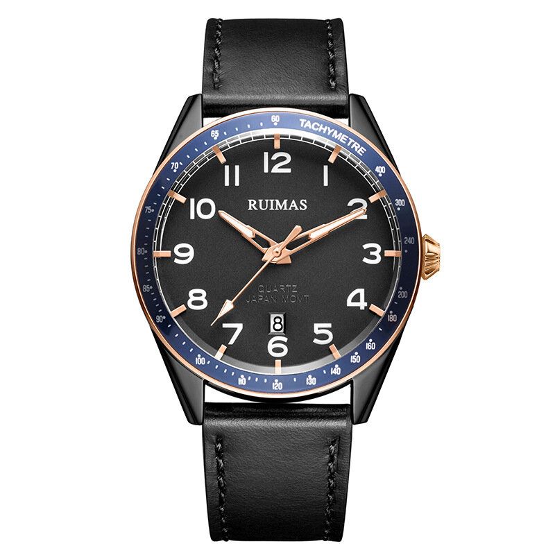 Ruimas 573 Reloj De Moda Para Hombre 3atm Reloj De Cuarzo Con Correa De Cuero Con Visualización De Fecha Luminosa A Prueba De Agua