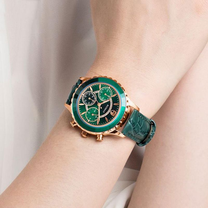 Ruimas 592 Reloj De Moda Para Mujer Reloj Cronógrafo Impermeable Con Correa De Cuero Reloj De Cuarzo De Lujo Ligero