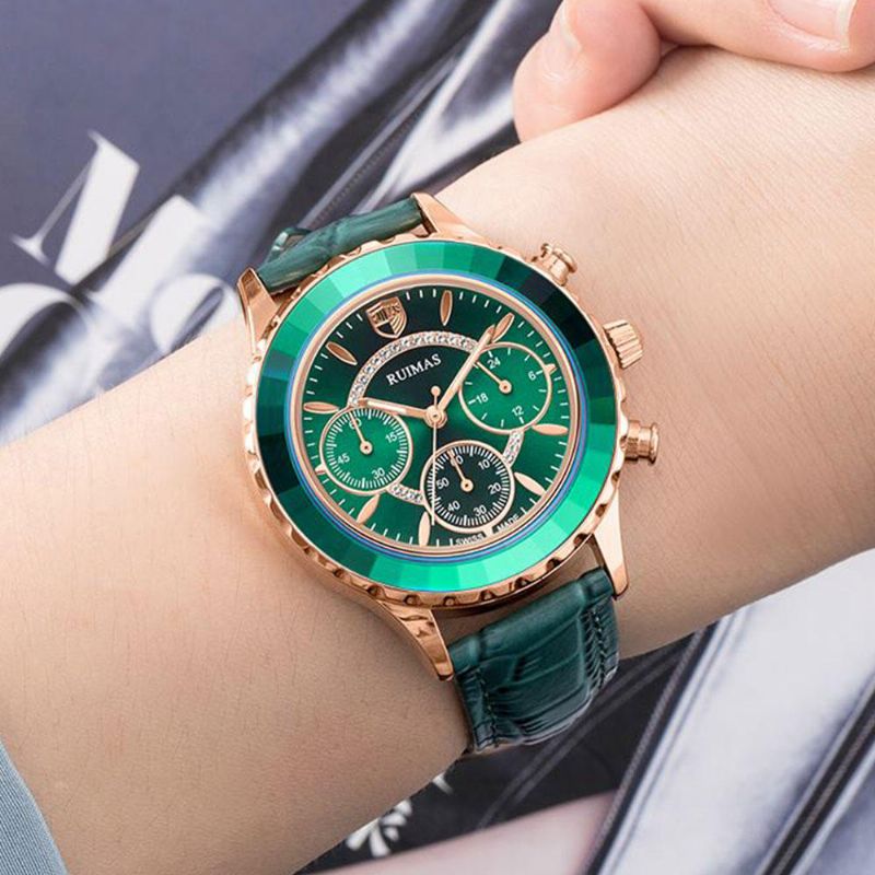 Ruimas 592 Reloj De Moda Para Mujer Reloj Cronógrafo Impermeable Con Correa De Cuero Reloj De Cuarzo De Lujo Ligero