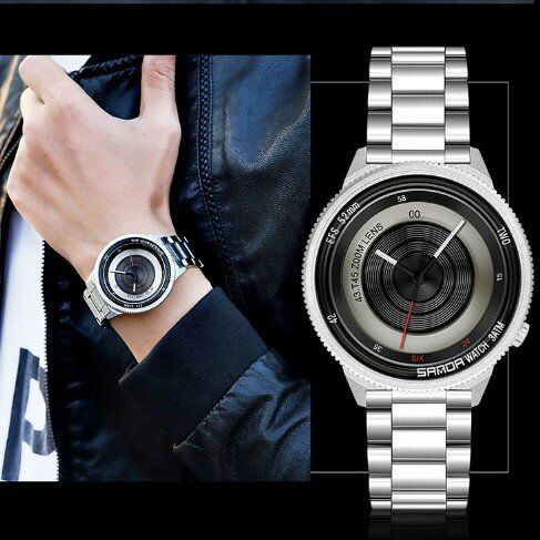 Sanda 1041 Casual Fashion Men Creative Camera Dial Reloj De Cuarzo Con Correa De Acero Inoxidable Resistente Al Agua