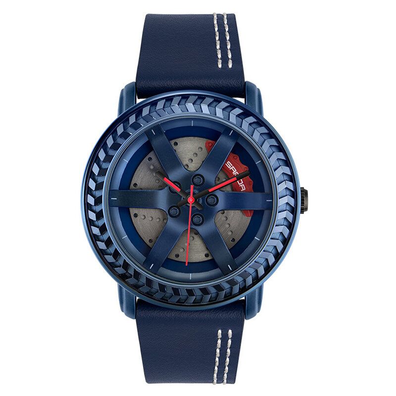 Sanda P1050 Patrón De Rueda Informal 3d Diseño Estereoscópico Ahuecado Correa De Cuero Genuino Reloj De Cuarzo Impermeable Para Hombres