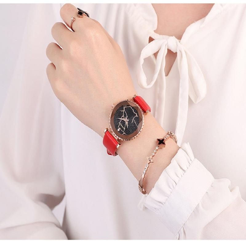 Sanda P231 Reloj De Cuarzo Con Banda De Cuero Con Esfera Transparente Y Estrella De Moda Para Mujer