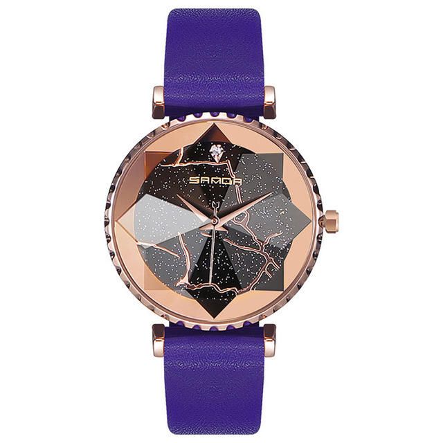 Sanda P231 Reloj De Cuarzo Con Banda De Cuero Con Esfera Transparente Y Estrella De Moda Para Mujer