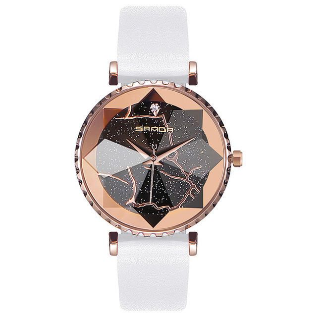 Sanda P231 Reloj De Cuarzo Con Banda De Cuero Con Esfera Transparente Y Estrella De Moda Para Mujer