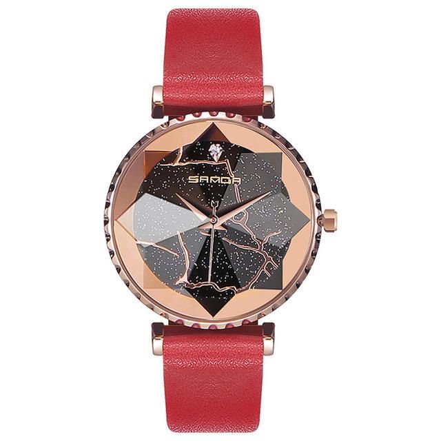 Sanda P231 Reloj De Cuarzo Con Banda De Cuero Con Esfera Transparente Y Estrella De Moda Para Mujer