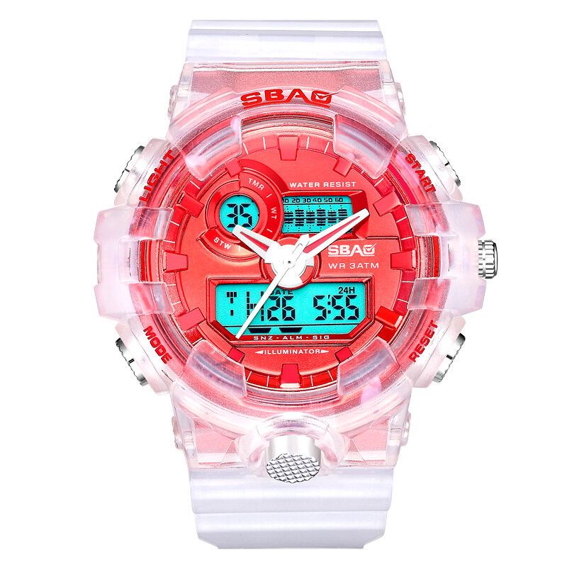 Sbao 8018 Reloj Digital Transparente Con Pantalla Led A Prueba De Agua Con Pantalla Dual