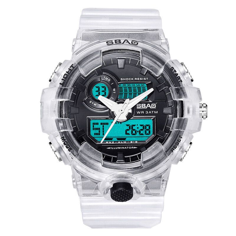 Sbao 8018 Reloj Digital Transparente Con Pantalla Led A Prueba De Agua Con Pantalla Dual