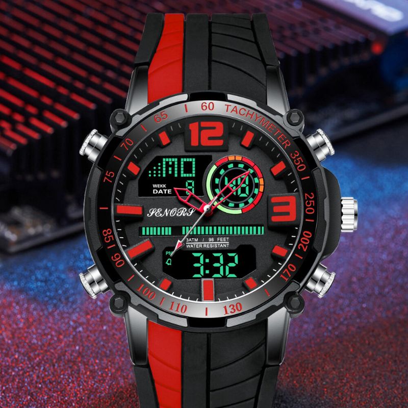 Senors Sn150 Reloj Digital De Doble Pantalla Deporte Al Aire Libre Reloj Despertador Calendario Cronógrafo Noctilucente Reloj Impermeable