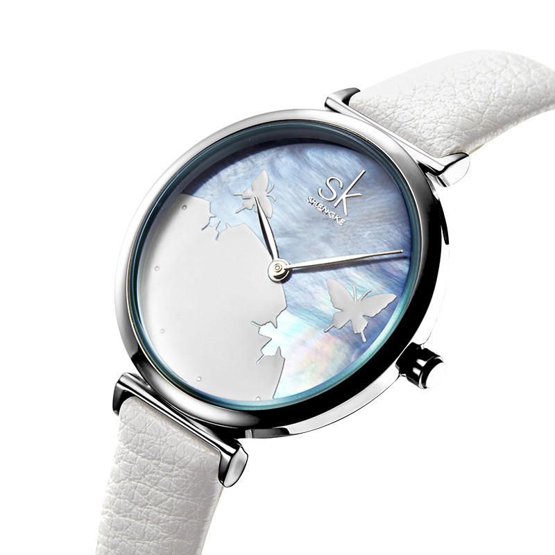 Shengke Sk K0101 Correa De Cuero De Mariposa Concisa Pulsera Femenina De Moda Reloj De Cuarzo De Color Fresco Para Mujer