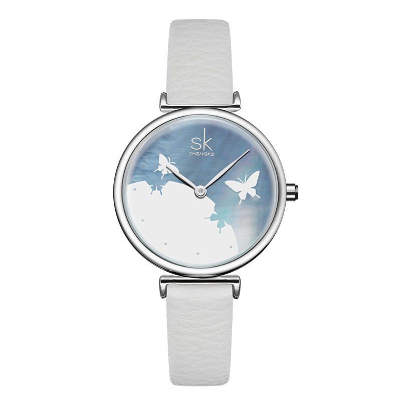 Shengke Sk K0101 Correa De Cuero De Mariposa Concisa Pulsera Femenina De Moda Reloj De Cuarzo De Color Fresco Para Mujer