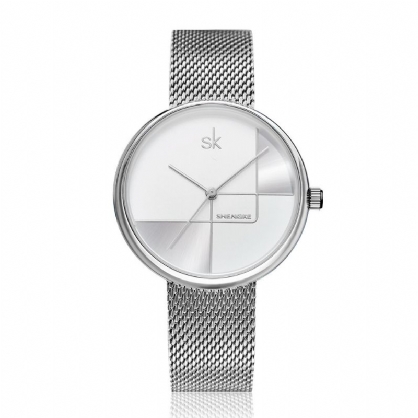 Shengke Sk K0105l Línea Geométrica Simple Aguja Dial Mujeres Full Steel Ladies Dress Reloj De Cuarzo De Lujo