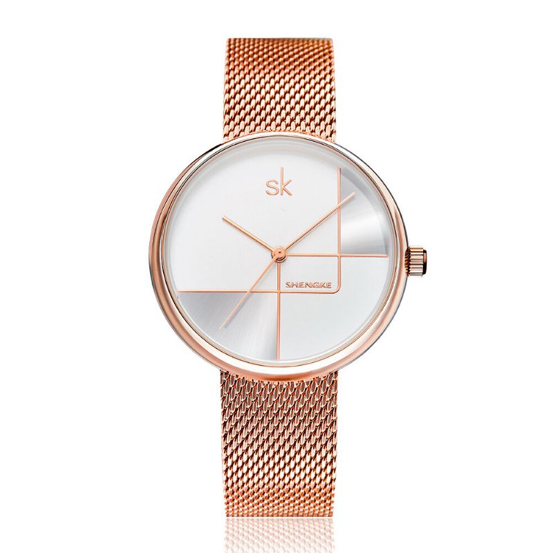 Shengke Sk K0105l Línea Geométrica Simple Aguja Dial Mujeres Full Steel Ladies Dress Reloj De Cuarzo De Lujo