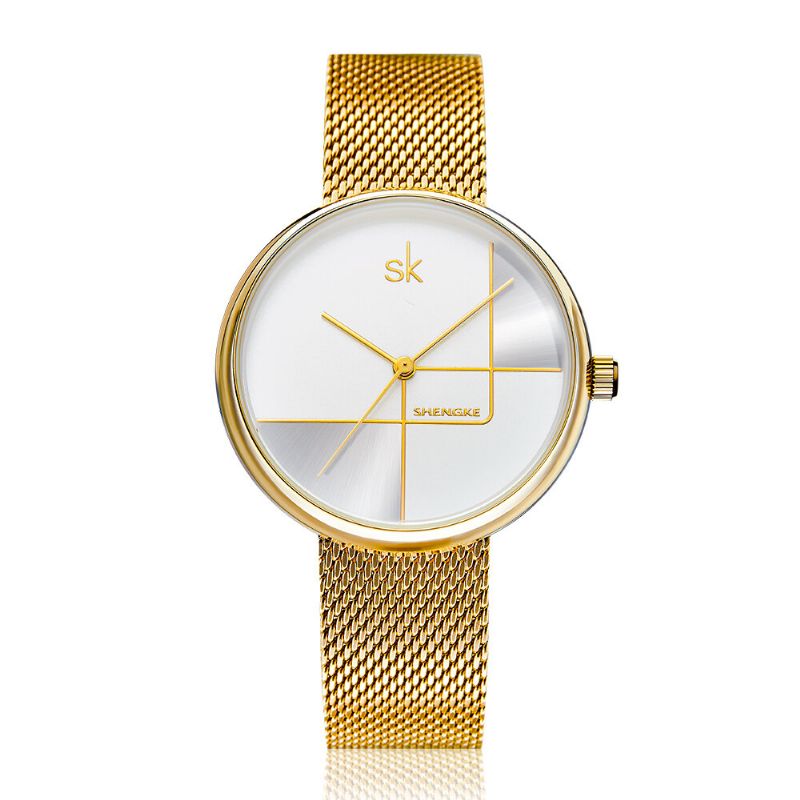 Shengke Sk K0105l Línea Geométrica Simple Aguja Dial Mujeres Full Steel Ladies Dress Reloj De Cuarzo De Lujo