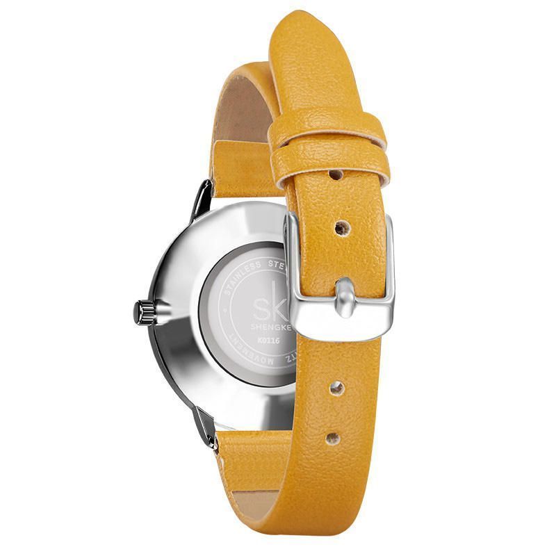 Shengke Sk K0116 Reloj De Cuarzo Para Mujer Con Correa De Cuero Llamativa Y Dial Simple De Moda