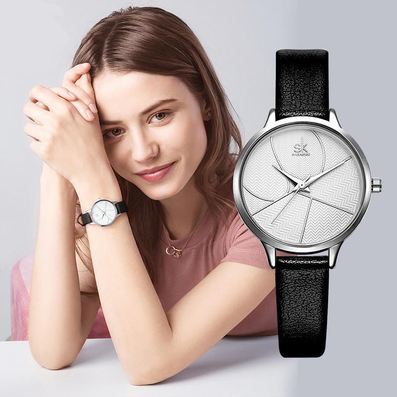 Shengke Sk K0116 Reloj De Cuarzo Para Mujer Con Correa De Cuero Llamativa Y Dial Simple De Moda