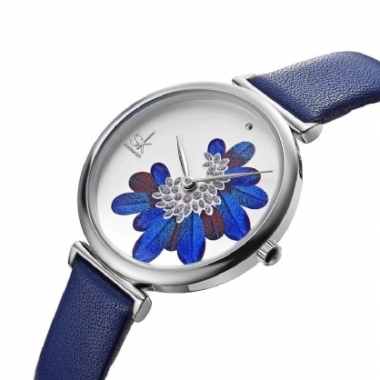 Shengke Sk K0123 Patrón De Hojas Flores De Cristal Moda Femenina Elegante Reloj De Cuarzo De Cuero Para Mujer