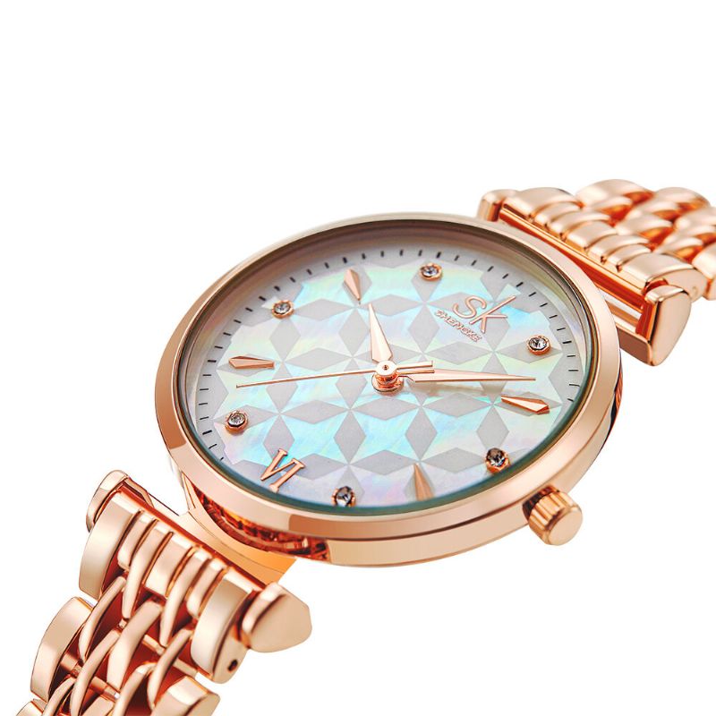 Shengke Sk K0136 Esfera De Cristal Patrón De Flores Vestido De Mujer De Acero Inoxidable Reloj De Cuarzo Para Mujer