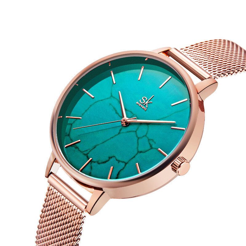 Shengke Sk K0137 Reloj De Mujer Con Esfera De Textura De Mármol A La Moda Reloj De Cuarzo Para Mujer