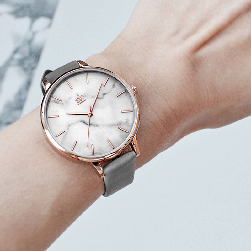 Shengke Sk K0137 Reloj De Mujer Con Esfera De Textura De Mármol A La Moda Reloj De Cuarzo Para Mujer