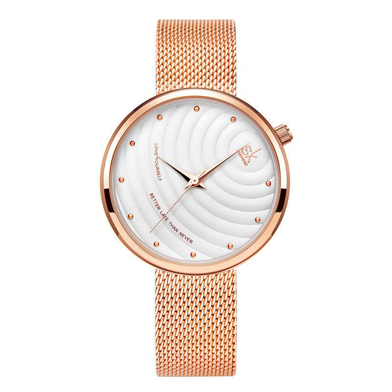 Shengke Sk K0138 Reloj De Cuarzo Con Esfera Simple Y Correa De Acero A La Moda Para Mujer