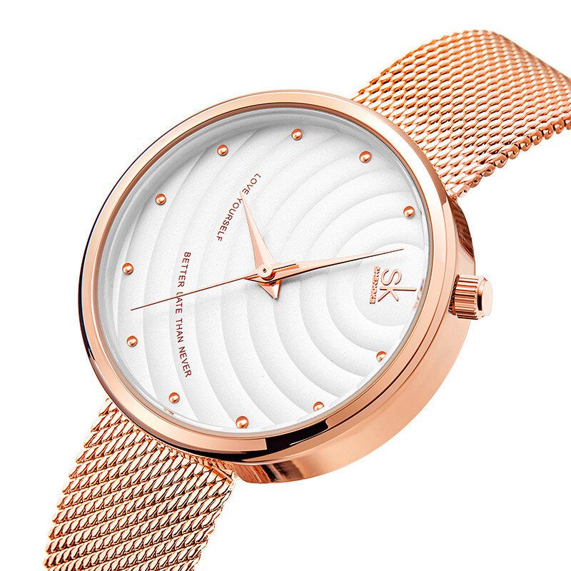 Shengke Sk K0138 Reloj De Cuarzo Con Esfera Simple Y Correa De Acero A La Moda Para Mujer