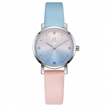 Shengke Sk K8029 Moda Color Degradado Correa De Cuero Reloj De Cuarzo Con Esfera De Cristal Para Mujer De Lujo