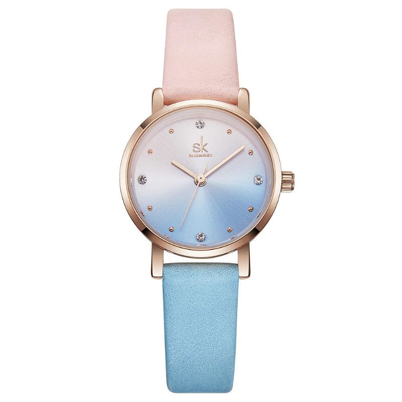 Shengke Sk K8029 Moda Color Degradado Correa De Cuero Reloj De Cuarzo Con Esfera De Cristal Para Mujer De Lujo